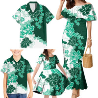 Green Hibiscus Plumeria Floral Family Matching Mermaid Dress and Hawaiian Shirt - Polynesian Pride
