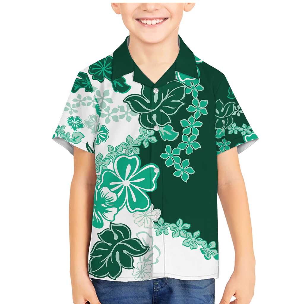 Green Hibiscus Plumeria Floral Family Matching Mermaid Dress and Hawaiian Shirt - Polynesian Pride