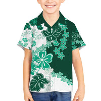 Green Hibiscus Plumeria Floral Family Matching Puletasi and Hawaiian Shirt - Polynesian Pride