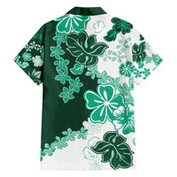 Green Hibiscus Plumeria Floral Family Matching Short Sleeve Bodycon Dress and Hawaiian Shirt - Polynesian Pride