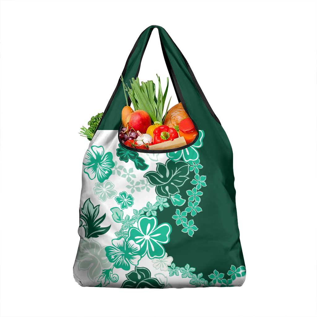 Green Hibiscus Plumeria Floral Grocery Bag LT01 1-pack One Size Green - Polynesian Pride