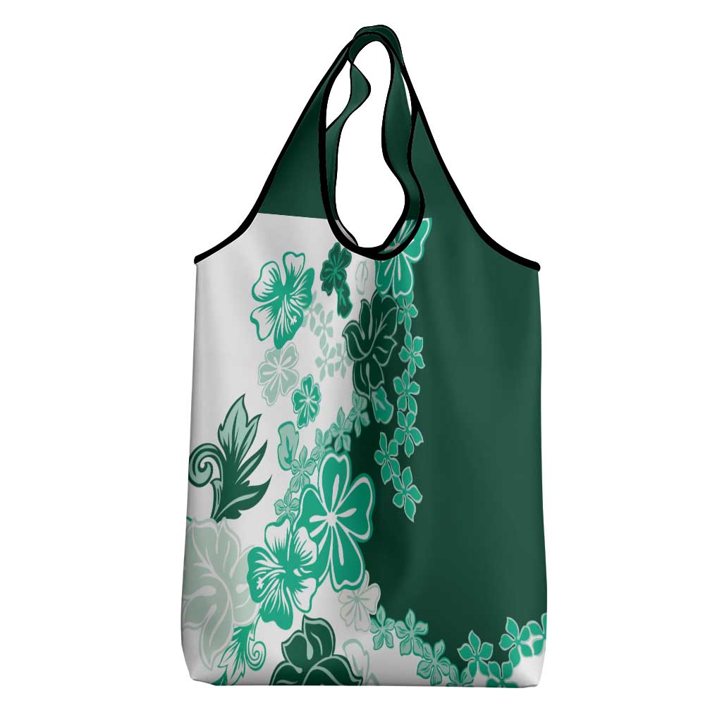 Green Hibiscus Plumeria Floral Grocery Bag LT01 - Polynesian Pride