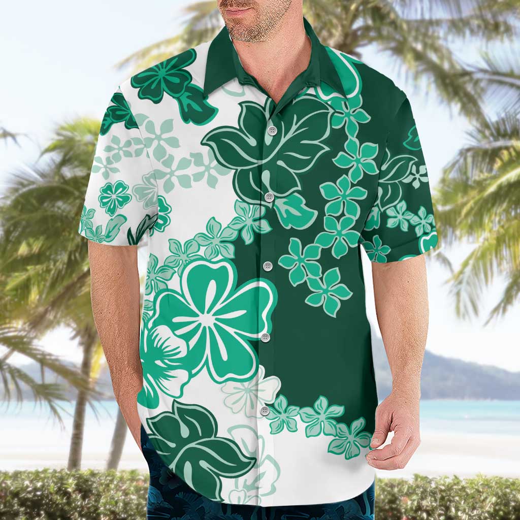 Green Hibiscus Plumeria Floral Hawaiian Shirt - Polynesian Pride