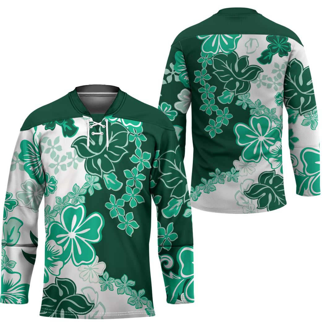 Green Hibiscus Plumeria Floral Hockey Jersey - Polynesian Pride