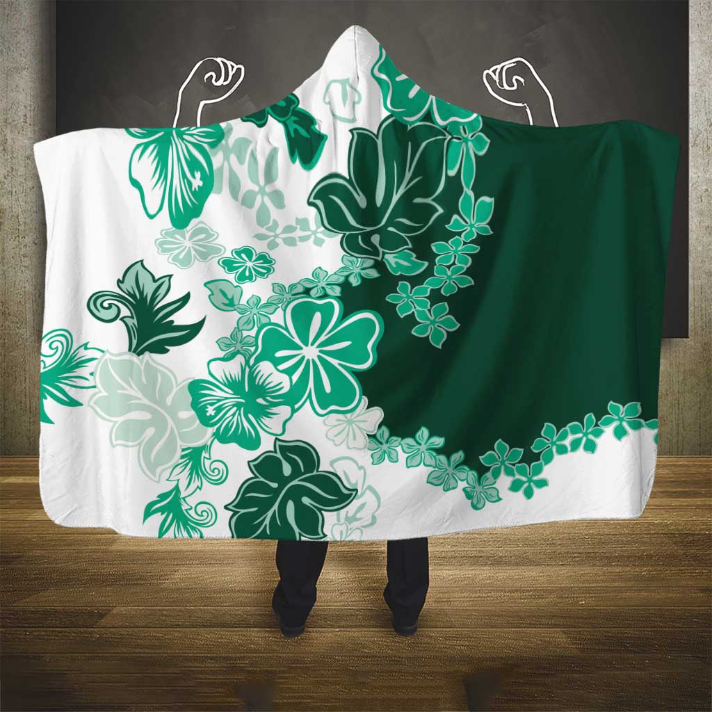 Green Hibiscus Plumeria Floral Hooded Blanket - Polynesian Pride
