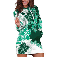 Green Hibiscus Plumeria Floral Hoodie Dress - Polynesian Pride