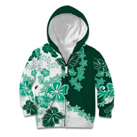Green Hibiscus Plumeria Floral Kid Hoodie - Polynesian Pride