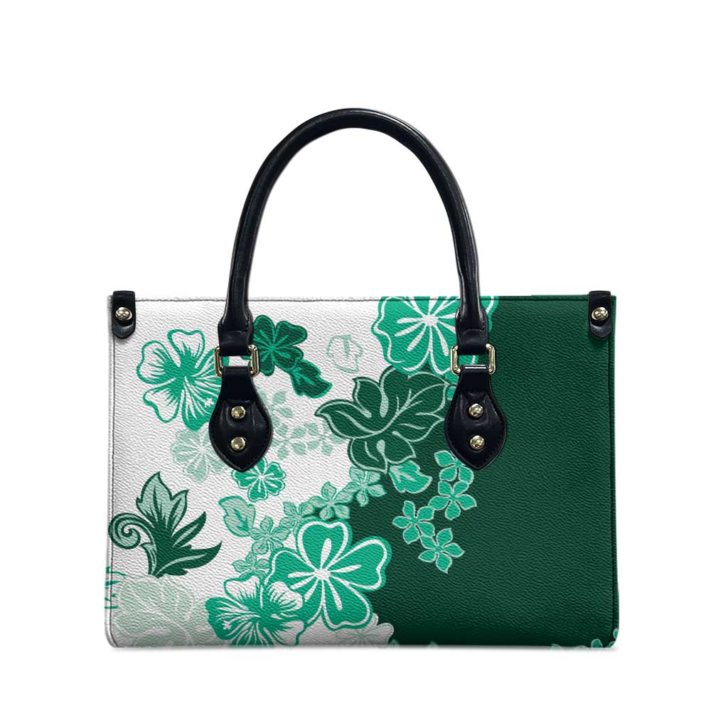 Green Hibiscus Plumeria Floral Leather Bag - Polynesian Pride