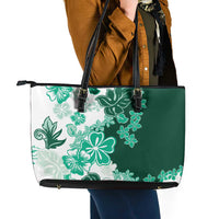 Green Hibiscus Plumeria Floral Leather Tote Bag - Polynesian Pride