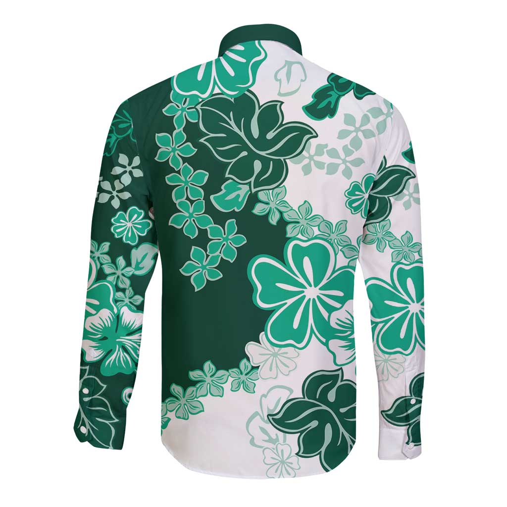 Green Hibiscus Plumeria Floral Long Sleeve Button Shirt LT01 - Polynesian Pride