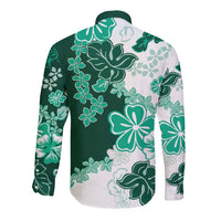 Green Hibiscus Plumeria Floral Long Sleeve Button Shirt LT01 - Polynesian Pride