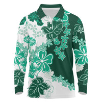 Green Hibiscus Plumeria Floral Long Sleeve Polo Shirt LT01 Green - Polynesian Pride