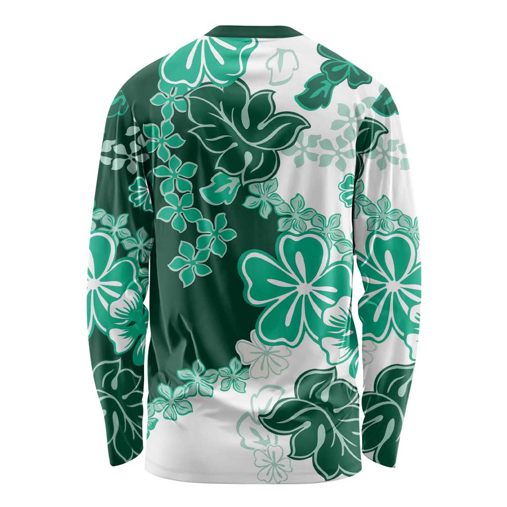 Green Hibiscus Plumeria Floral Long Sleeve Shirt LT01 - Polynesian Pride