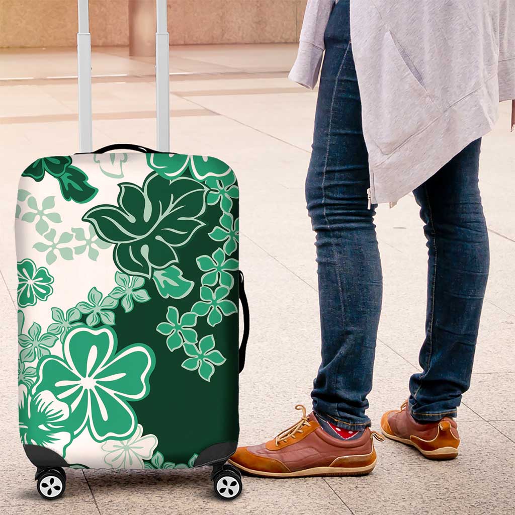 Green Hibiscus Plumeria Floral Luggage Cover LT01 Green - Polynesian Pride