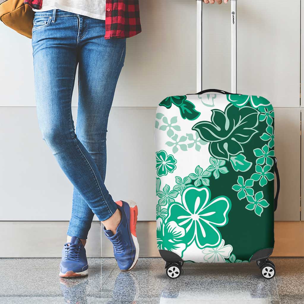 Green Hibiscus Plumeria Floral Luggage Cover LT01 - Polynesian Pride