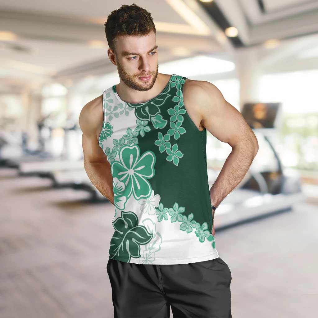 Green Hibiscus Plumeria Floral Men Tank Top LT01 Green - Polynesian Pride