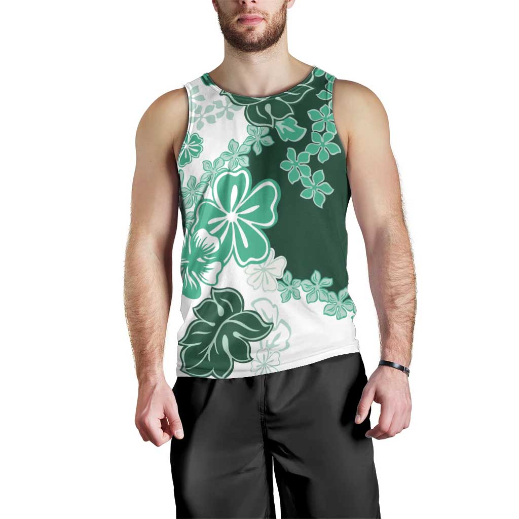 Green Hibiscus Plumeria Floral Men Tank Top LT01 - Polynesian Pride
