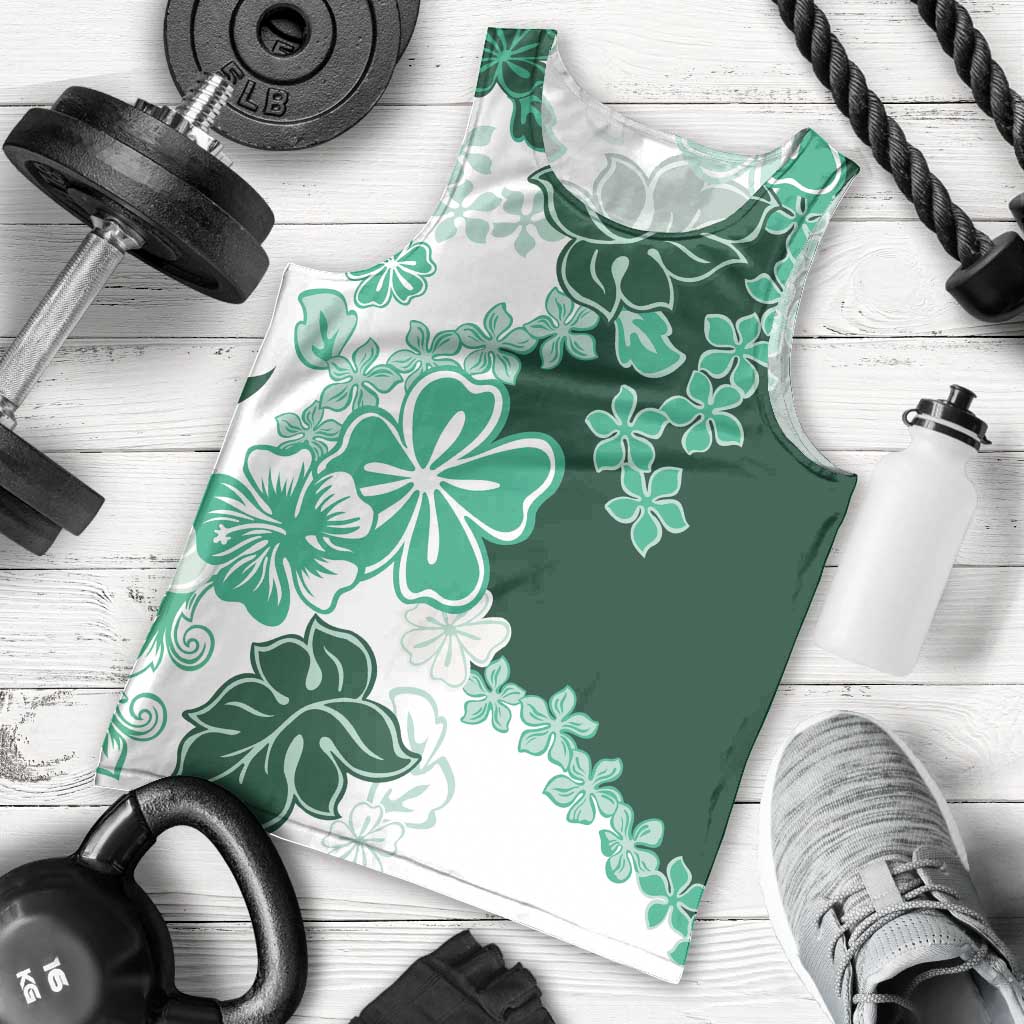 Green Hibiscus Plumeria Floral Men Tank Top LT01 - Polynesian Pride