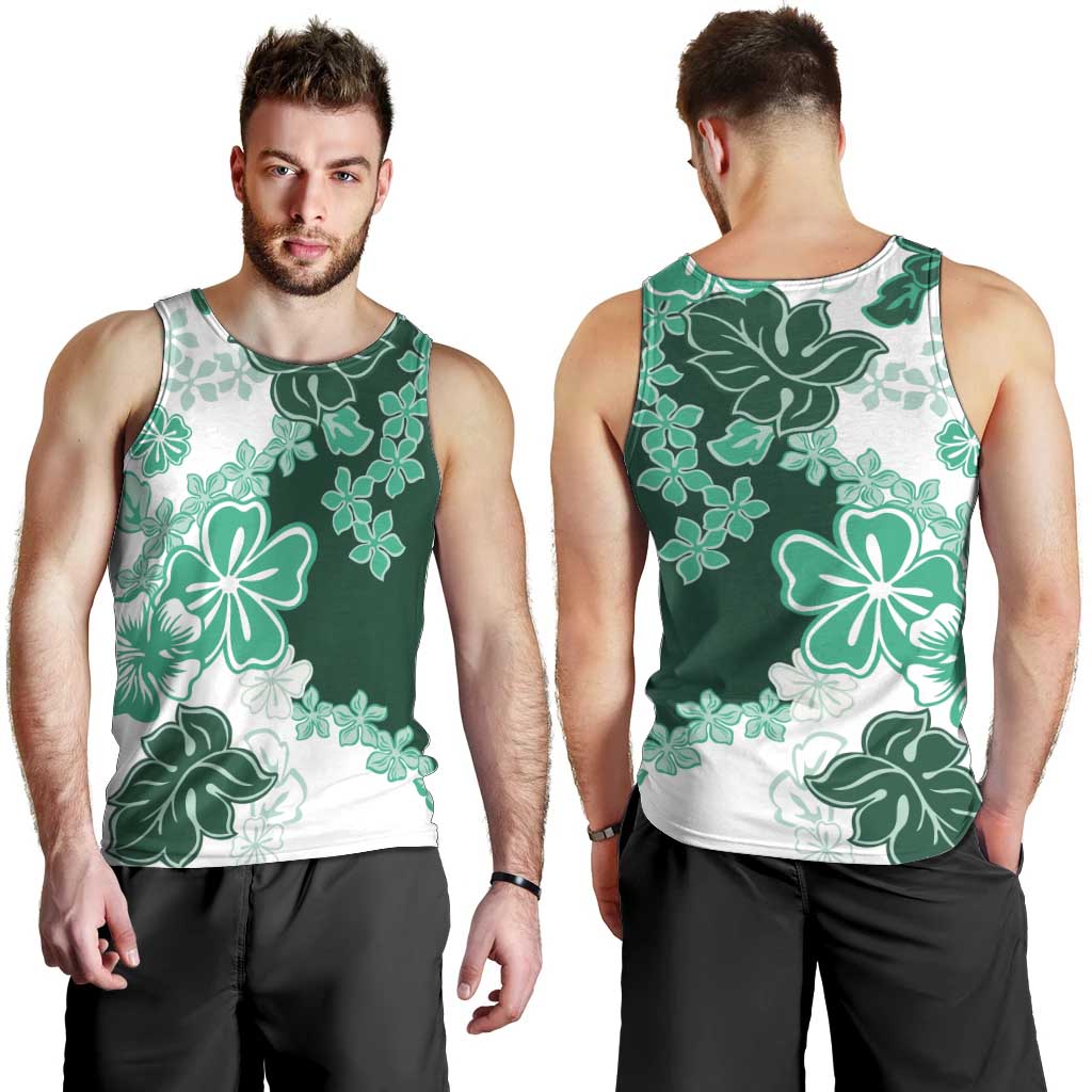 Green Hibiscus Plumeria Floral Men Tank Top LT01 - Polynesian Pride