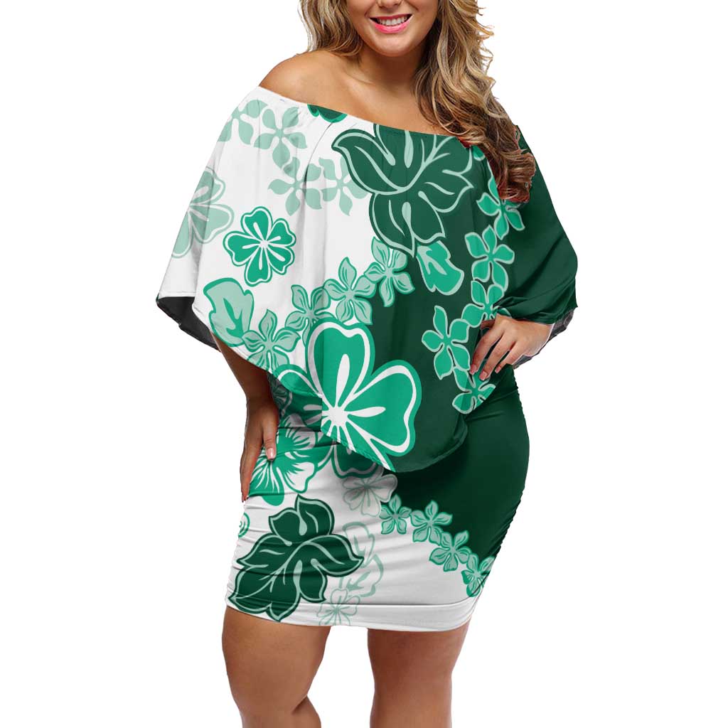 Green Hibiscus Plumeria Floral Off Shoulder Short Dress - Polynesian Pride