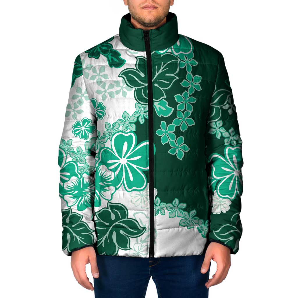 Green Hibiscus Plumeria Floral Padded Jacket - Polynesian Pride