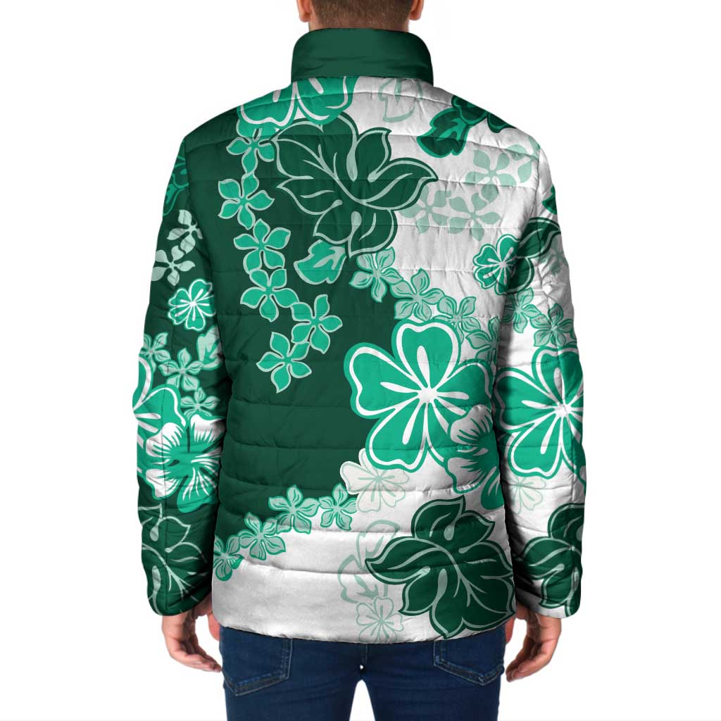 Green Hibiscus Plumeria Floral Padded Jacket - Polynesian Pride