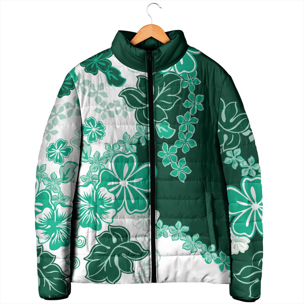 Green Hibiscus Plumeria Floral Padded Jacket - Polynesian Pride