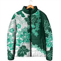 Green Hibiscus Plumeria Floral Padded Jacket - Polynesian Pride