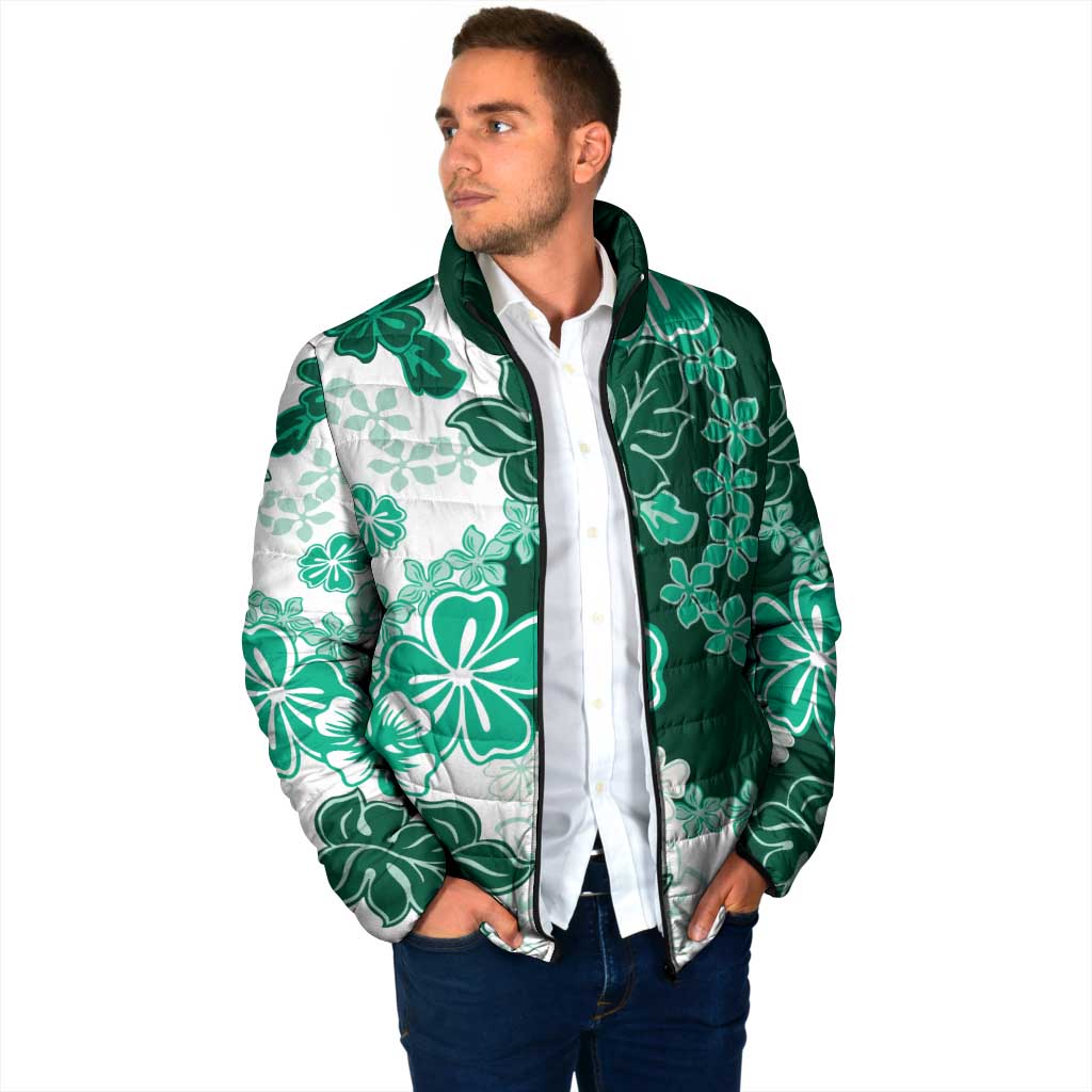 Green Hibiscus Plumeria Floral Padded Jacket - Polynesian Pride