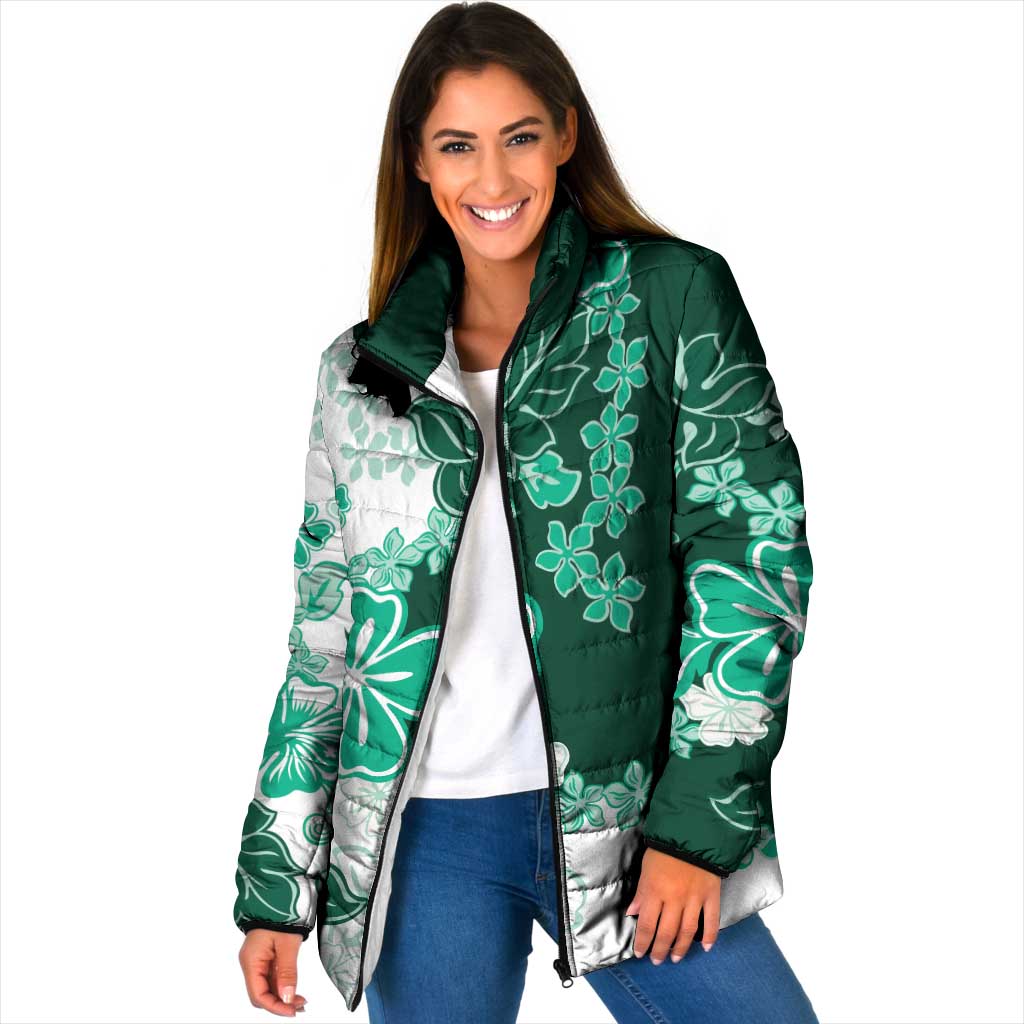 Green Hibiscus Plumeria Floral Padded Jacket - Polynesian Pride