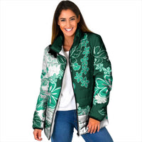 Green Hibiscus Plumeria Floral Padded Jacket - Polynesian Pride