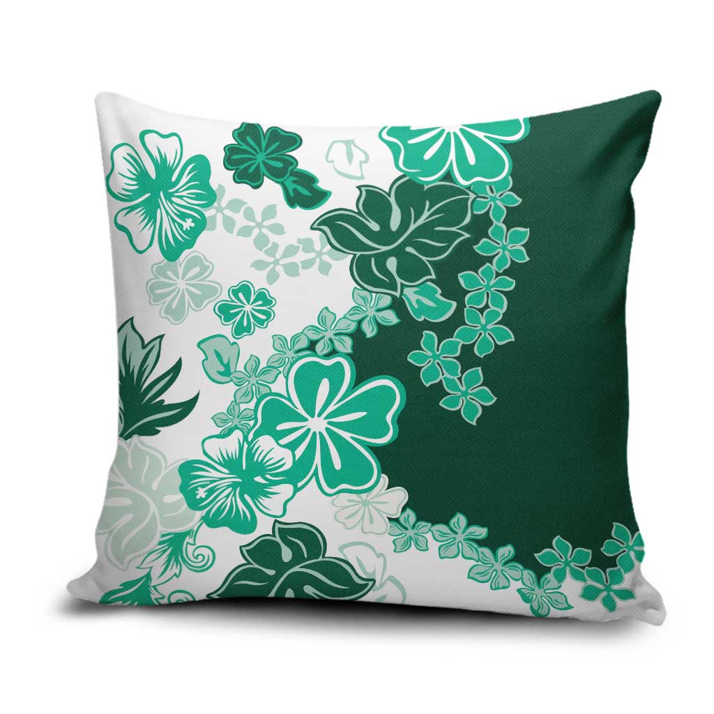 Green Hibiscus Plumeria Floral Pillow Cover - Polynesian Pride