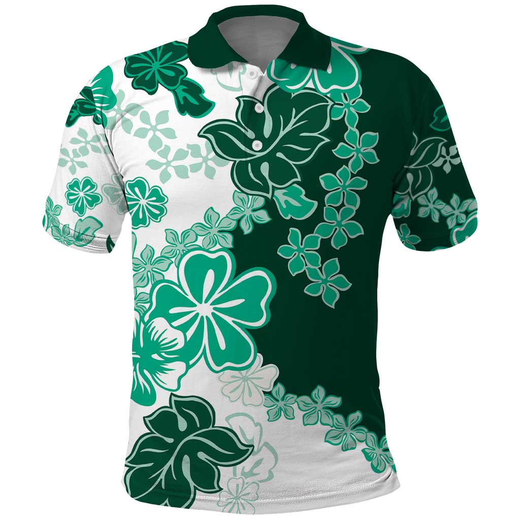 Green Hibiscus Plumeria Floral Polo Shirt - Polynesian Pride