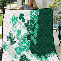Green Hibiscus Plumeria Floral Quilt - Polynesian Pride