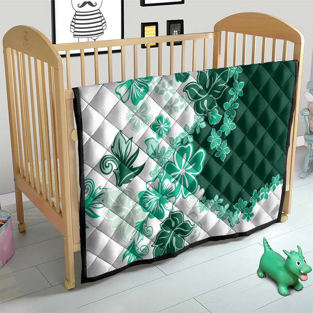 Green Hibiscus Plumeria Floral Quilt - Polynesian Pride