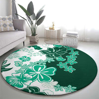 Green Hibiscus Plumeria Floral Round Carpet - Polynesian Pride