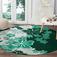 Green Hibiscus Plumeria Floral Round Carpet - Polynesian Pride