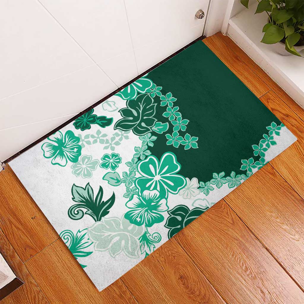 Green Hibiscus Plumeria Floral Rubber Doormat LT01 - Polynesian Pride