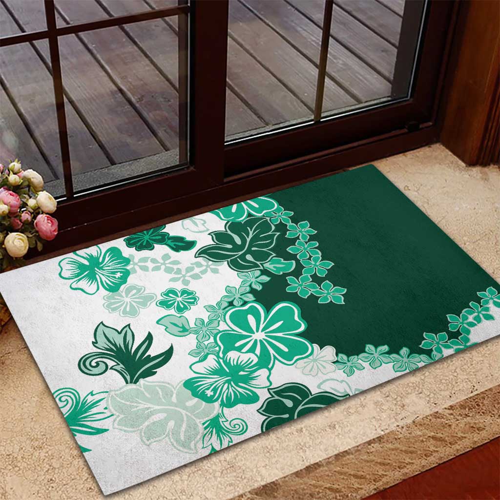 Green Hibiscus Plumeria Floral Rubber Doormat LT01 - Polynesian Pride