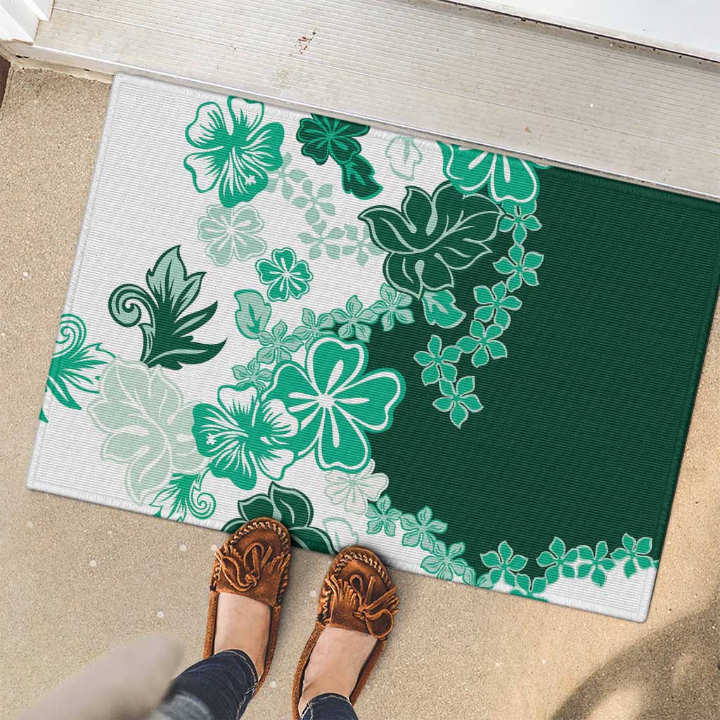 Green Hibiscus Plumeria Floral Rubber Doormat LT01 - Polynesian Pride