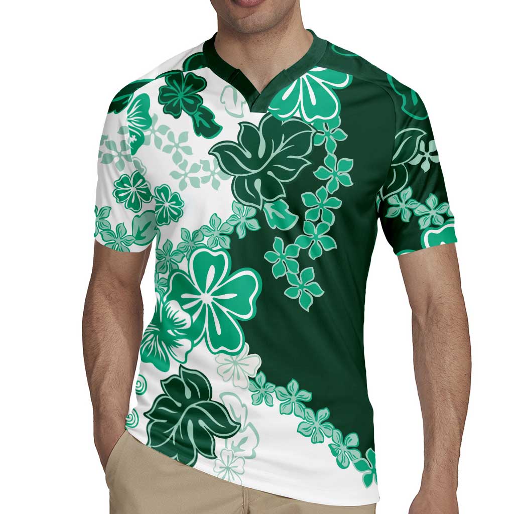 Green Hibiscus Plumeria Floral Rugby Jersey LT01 - Polynesian Pride