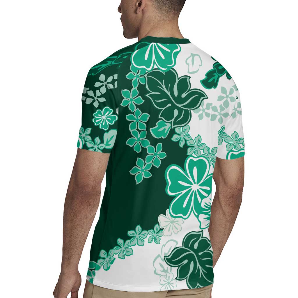 Green Hibiscus Plumeria Floral Rugby Jersey LT01 - Polynesian Pride