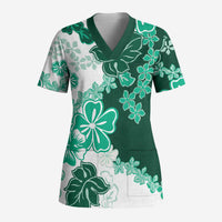 Green Hibiscus Plumeria Floral Scrub Top LT01 Adult Green - Polynesian Pride