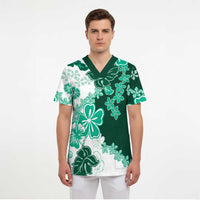Green Hibiscus Plumeria Floral Scrub Top LT01 - Polynesian Pride