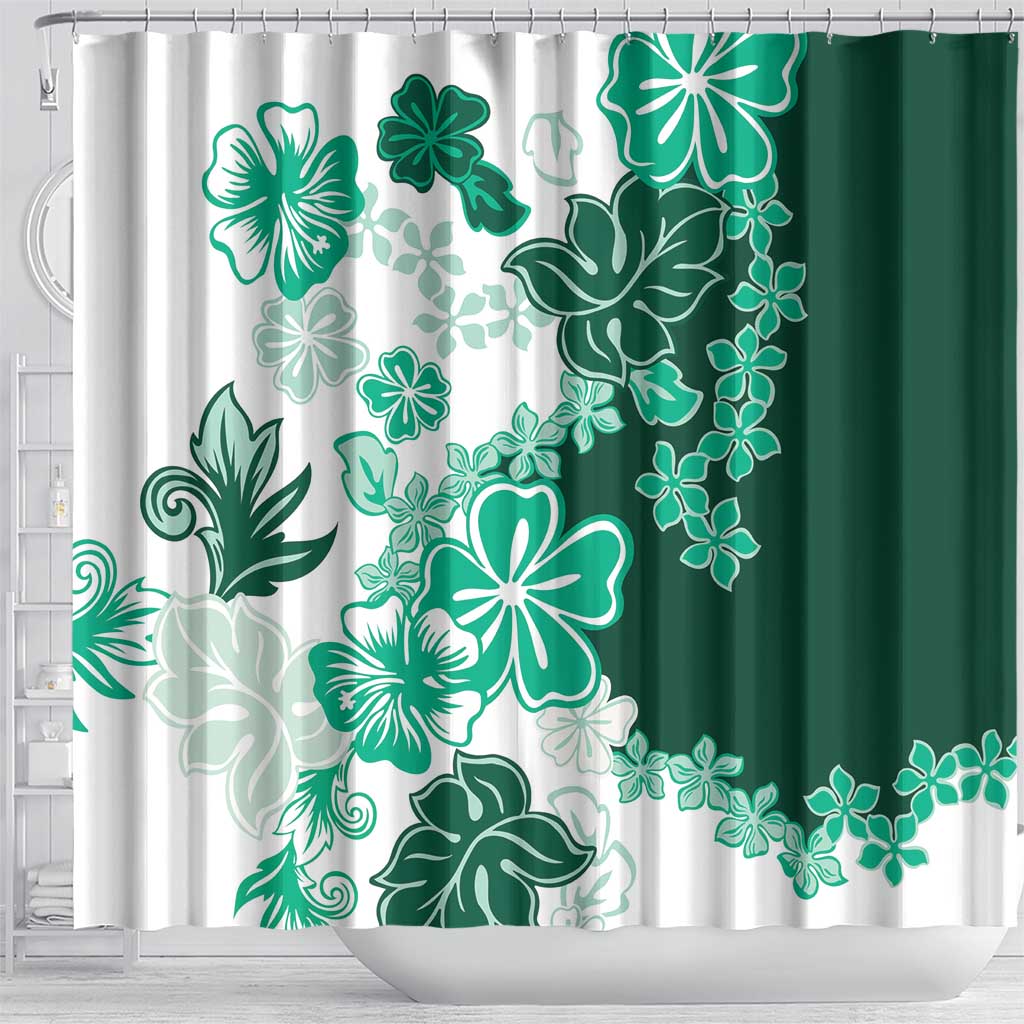 Green Hibiscus Plumeria Floral Shower Curtain - Polynesian Pride