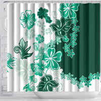 Green Hibiscus Plumeria Floral Shower Curtain - Polynesian Pride