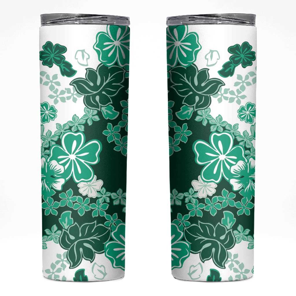 Green Hibiscus Plumeria Floral Skinny Tumbler - Polynesian Pride
