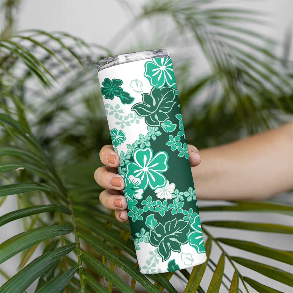 Green Hibiscus Plumeria Floral Skinny Tumbler - Polynesian Pride