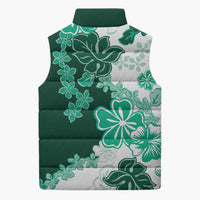 Green Hibiscus Plumeria Floral Sleeveless Puffer Jacket - Polynesian Pride