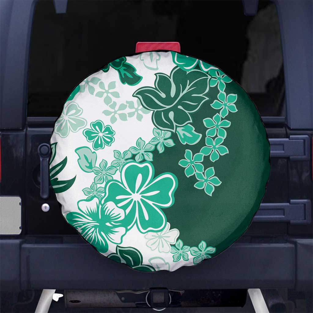 Green Hibiscus Plumeria Floral Spare Tire Cover - Polynesian Pride
